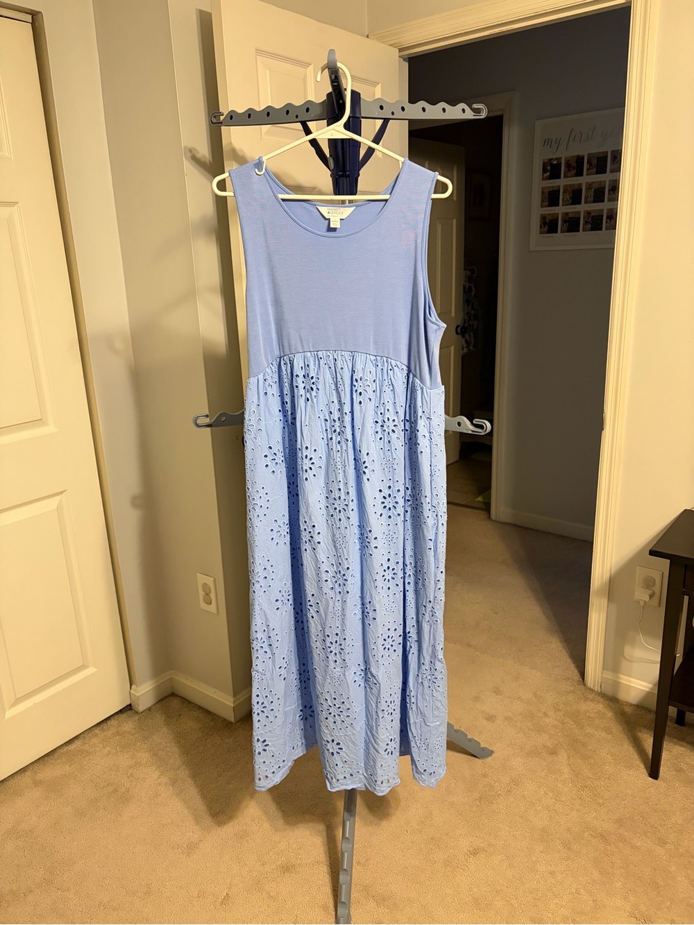 Maternity Mixed Media Eyelet Midi Dress